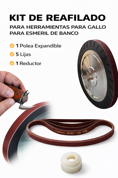 Kit polea expansiva para esmeril de banco + 5 líjas grano a elegir + reductor telescópico