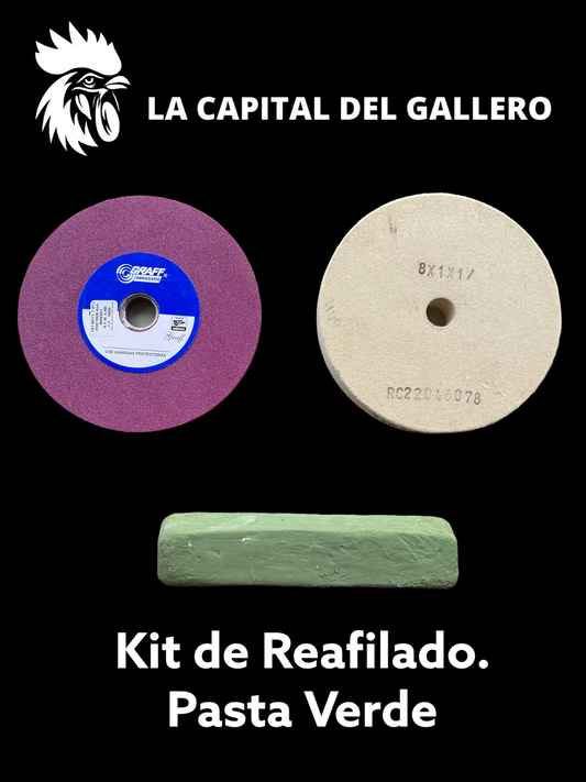 Kit para afilar navajas para gallos Piedra Grano 60 rayado grueso, pasta verde