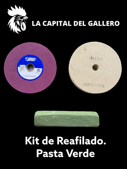 Kit para afilar navajas para gallos Piedra Grano 120 rayado fino, pasta verde