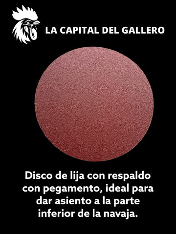 Disco de lija 8" Grano 60 con respaldo adhesivo, ideal para dar asiento a la navaja.